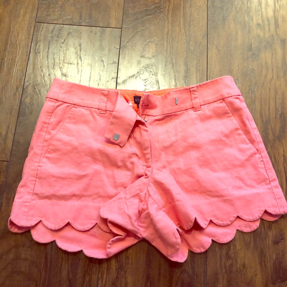 J Crew Coral Scallop Hem Shorts